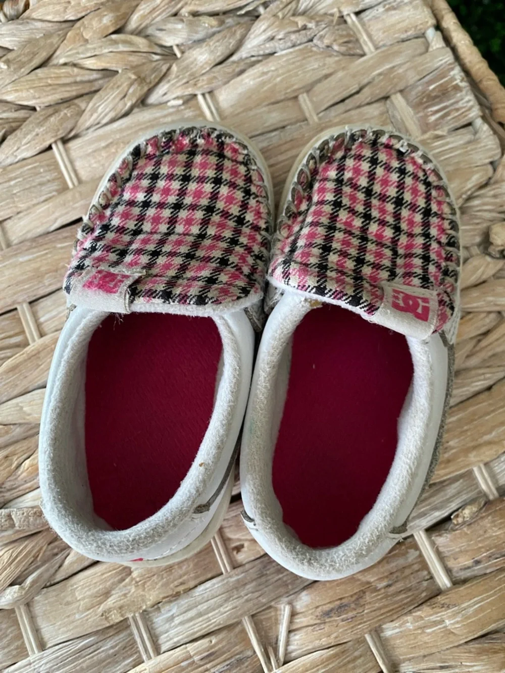 DC Kids White & Pink Plaid Slip-On Moccasins